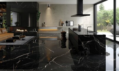 Polished black granite