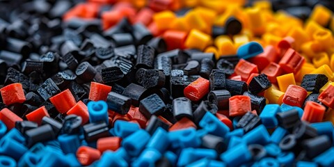 Obraz premium Converting plastic waste into pellets to promote eco-friendly manufacturing and reduce waste. Concept Eco-friendly Manufacturing, Plastic Recycling, Waste Reduction, Pellet Production, Sustainability