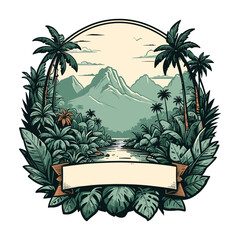 Vintage Tropical Jungle Adventure Badge Illustration