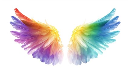 Obraz premium The wings of a bird are shown in a rainbow of colors. The wings are spread wide open, creating a sense of freedom and lightness. The colors of the wings are vibrant and bold, adding a sense of energy