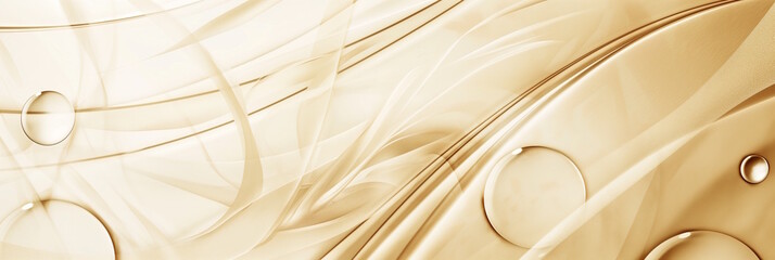 Abstract image of light beige and gold waves and drops, a concept of elegance and minimalism
