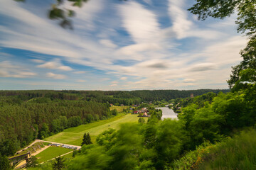 lookout point in Dobronice near Bechyn, which stands next to the Gothic church. Landscape view of...
