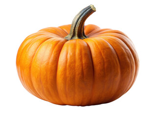 Bright Orange Pumpkin With Stem Showcasing Vibrant Color And Smooth Texture. Isolated on transparent background, png.