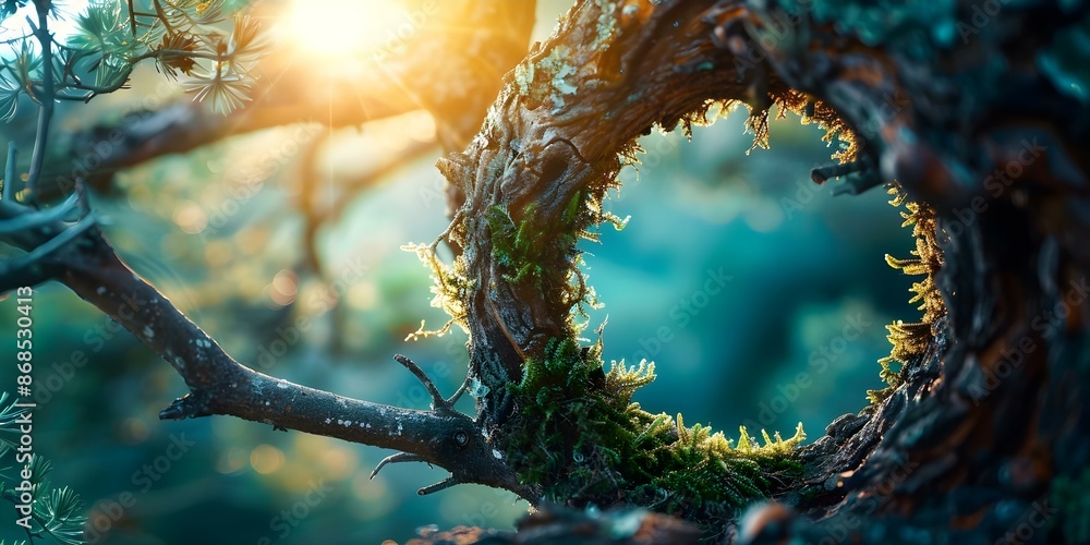 Poster artistic tree branches form loop symbolizing circular economy against thriving backdrop. concept sus