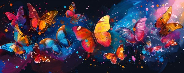 Bright, stylized butterflies with vibrant colors