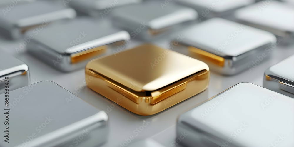 Aufkleber 3d silver rectangle button with elegant golden metallic texture for web. concept web design, 3d grap