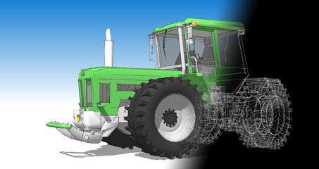 tractor graphic sketch 3d illustration	