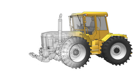 Fototapeta premium tractor graphic sketch 3d illustration 