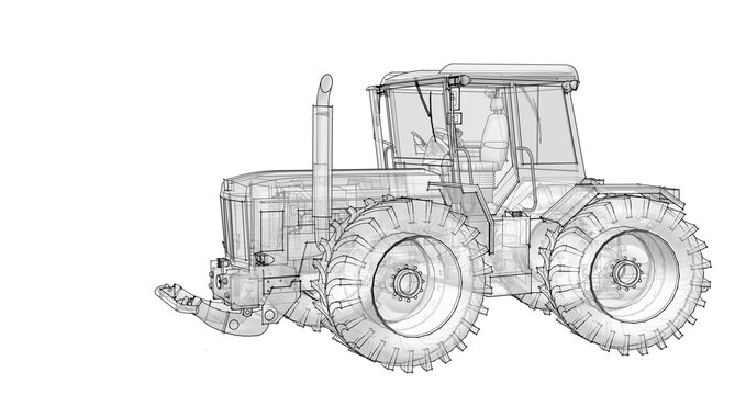tractor graphic sketch 3d illustration	