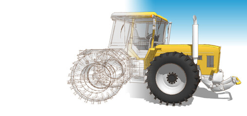 tractor graphic sketch 3d illustration	