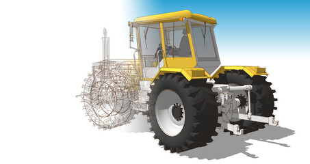 tractor graphic sketch 3d illustration	