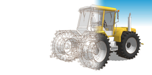 tractor graphic sketch 3d illustration	