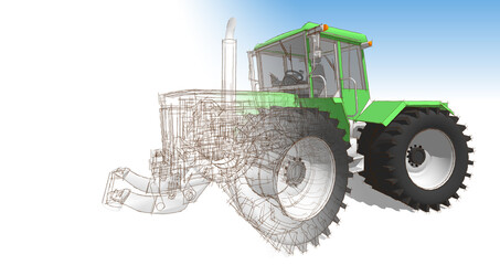 tractor graphic sketch 3d illustration	