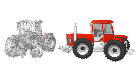 tractor graphic sketch 3d illustration	