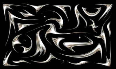 Set of neotribal metallic elements. Tattoo style chrome vector illustrations.
