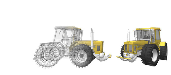 tractor graphic sketch 3d illustration	