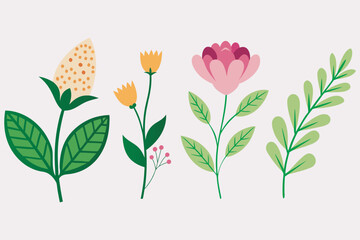 Colorful Floral Vector Illustrations on Light Background.