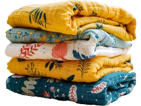 Receiving blankets are made from 100% cotton muslin. They are soft and breathable, making them, white background