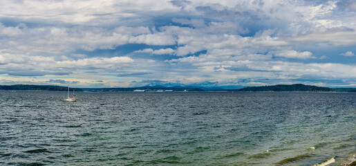 Panorama image of the Puget Sound. Photo taken from West Seattle, Washington.