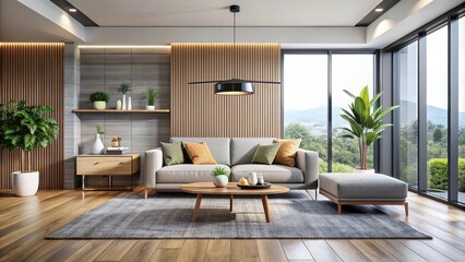 Fototapeta premium Modern living room with sleek furniture and minimalist decor, interior design, contemporary, stylish, elegant, clean