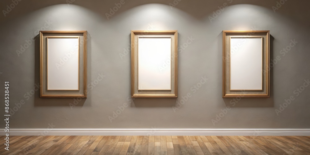 Poster Three mock up frames in a room, front view, render, mock up, frames, room, interior, front view,render, design, decor