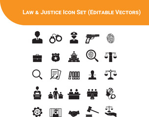 Comprehensive Law & Justice Icon Set (Editable Vectors)