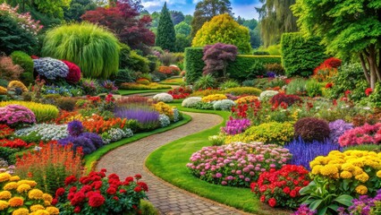 Obraz premium Beautiful garden with vibrant plants and colorful flowers, Botanical, flora, nature, blooms, gardening, blossom