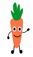 Friendly Carrot Element. Vegetable Vegan raw. Vegetarian food. Farm market product. Vector flat illustration.