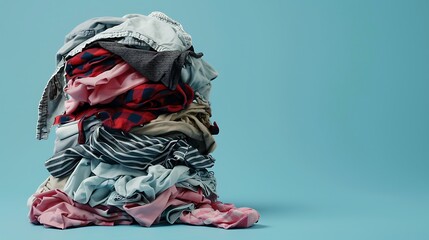 Pile of dirty laundry isolated on a blue background