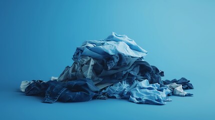 Fototapeta premium Pile of dirty laundry isolated on a blue background
