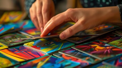 Obraz premium Hand Shuffling Colorful Tarot Cards
