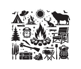 Obraz premium camping and campfire svg vector art graphic resources silhouette vector style, white background