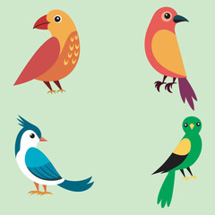 Set of Colorful Bird Vector Illustrations.