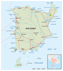Koh Samui road and beach vector map