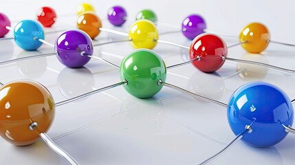 connection concept with color spheres connected by wires