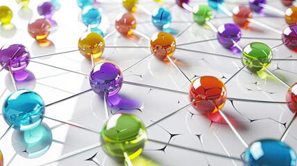 connection concept with color spheres connected by wires