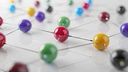 connection concept with color spheres connected by wires
