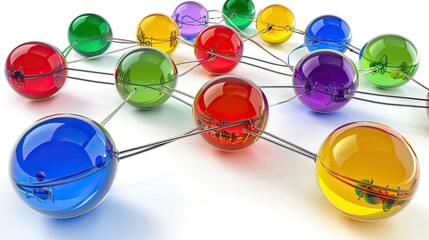 connection concept with color spheres connected by wires