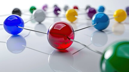 connection concept with color spheres connected by wires