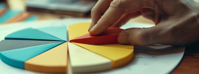 close up view, Hand assembling a pie chart, Analysis, Data, Visualization, office 