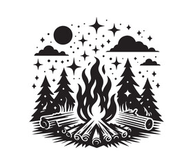 camping and campfire svg vector art graphic resources silhouette vector style, white background