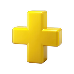 Fototapeta premium Yellow plus sign 3d isolated on transparent background