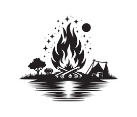 camping and campfire svg vector art graphic resources silhouette vector style, white background