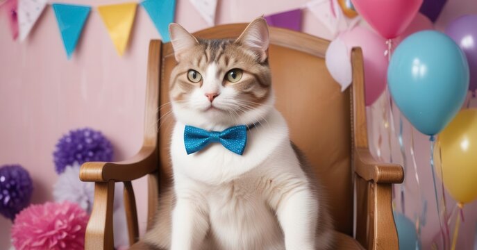 A cat wearing a bowtie and a a bow tie sitting in