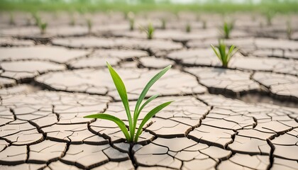 Concetto di cambiamento climatico e desertificazione, riscaldamento globale, resilienza di giovane piantina che cresce in un suolo secco ed arido