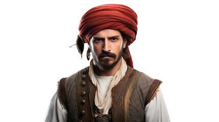 Obraz premium An elderly Turkish man alone against a stark white background