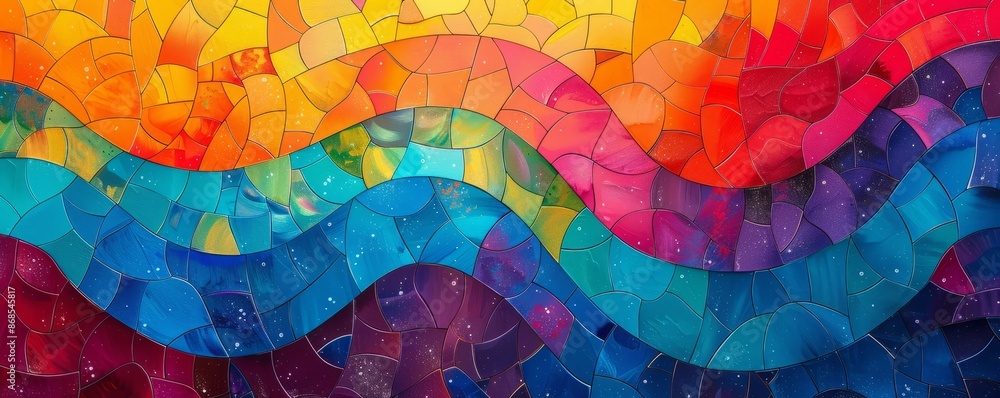 Poster colorful abstract forms with a pixelated pattern