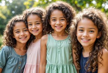 Four Young Children Standing Together in a Park