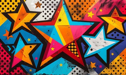 Bold pop art stars with vibrant outlines