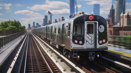 Fototapeta premium Blurred image of a metro speeding on its way to a destination in the city.
